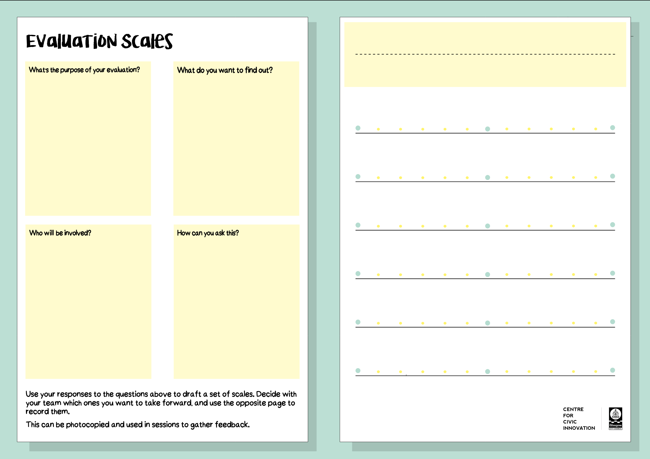 Screenshot of the printable evaluation scales tool