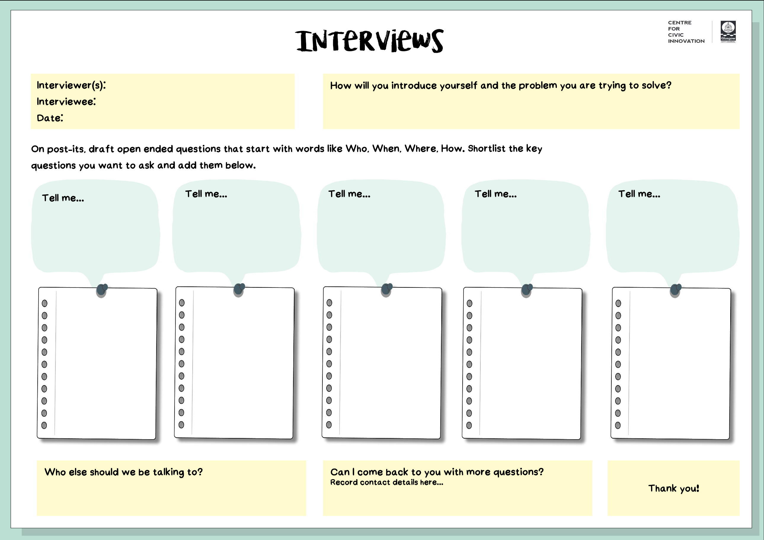 Screenshot of the interviews tool