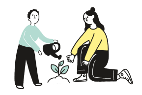 illustration of two people watering a plant