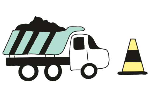 Illustration of a lorry and a traffic cone