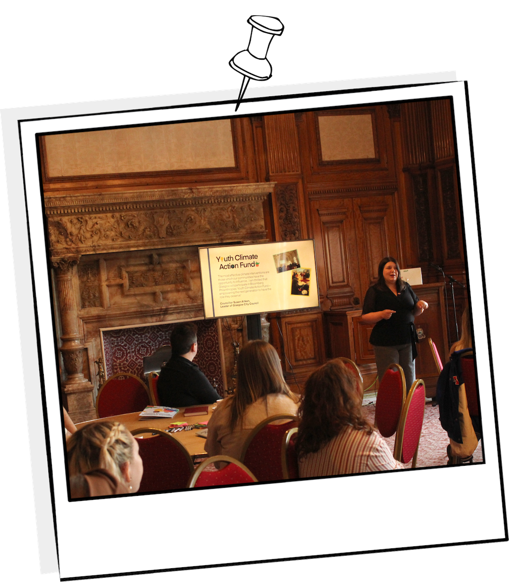Polaroid photograph from the Youth Climate Action Fund kick-off event showing a presentation being delivered to the young people participating.